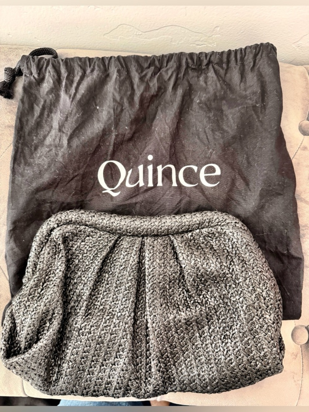 Quince Soft Knit Raffia Clutch in Black